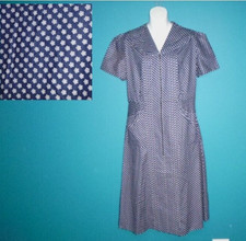 Vtg 40s 50s Nip N Tuck Cotton Dress DEADSTOCK BLue White Daisies VOLUP Sz L/XL