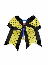 Sport Novelties Girls Black  Yellow Polka Dot Cheer Bow Rhinestone Center