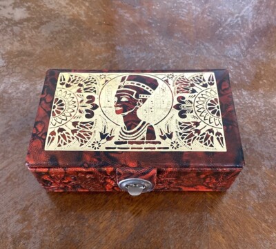 Leather Egyptian Jewelry Box w/Queen Nefertiti Design