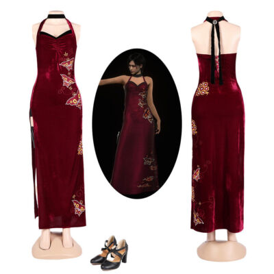 Resident Evil 4 Remake Ada Wong Cosplay Costume Red Long Dress Women Cheongsam