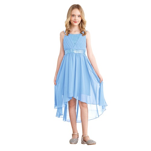 Kids Girls Sleeveless Sequin Wedding Birthday Party Ball Gown High Low Dress - Picture 13 of 131