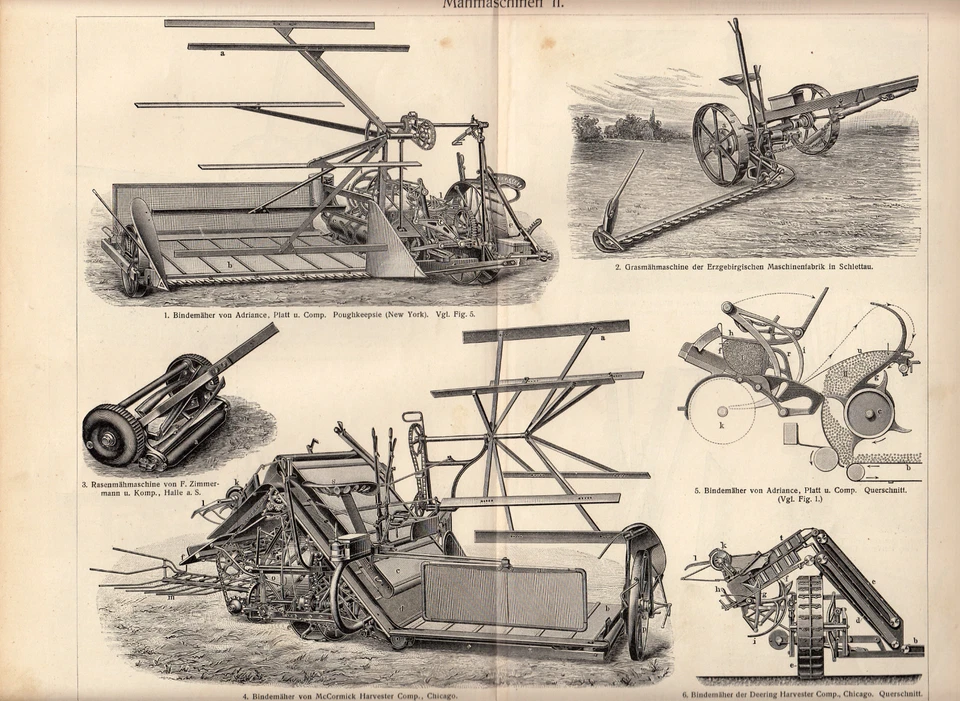1895 Original Antique Print Meyers Farming AGRICULTURAL TECHNICS Mowers Косилки - Image 2 of 4