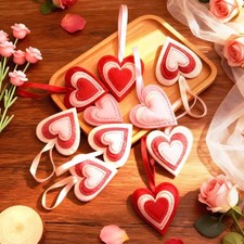 24 Pcs Valentine Felt Heart Ornaments, Red White Small Heart Hanging Valentine