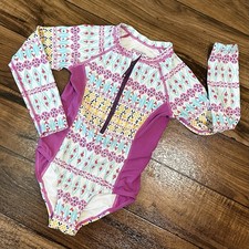 Garnet Hill Girls Wave Rider One Piece Rashguard Swimsuit 6 Pink Multi Half Zip