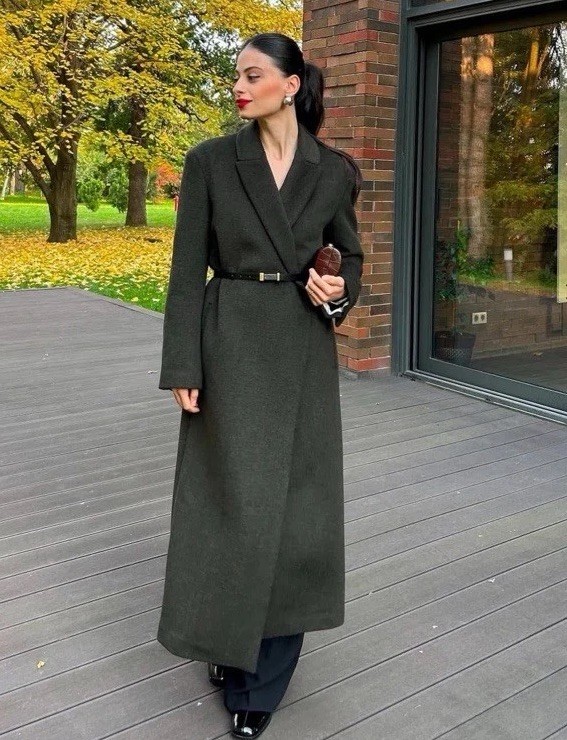 ZARA ZW COLLECTION BELTED WOOL COAT KHAKI FW24/25 SIZES L REF. 3811/241