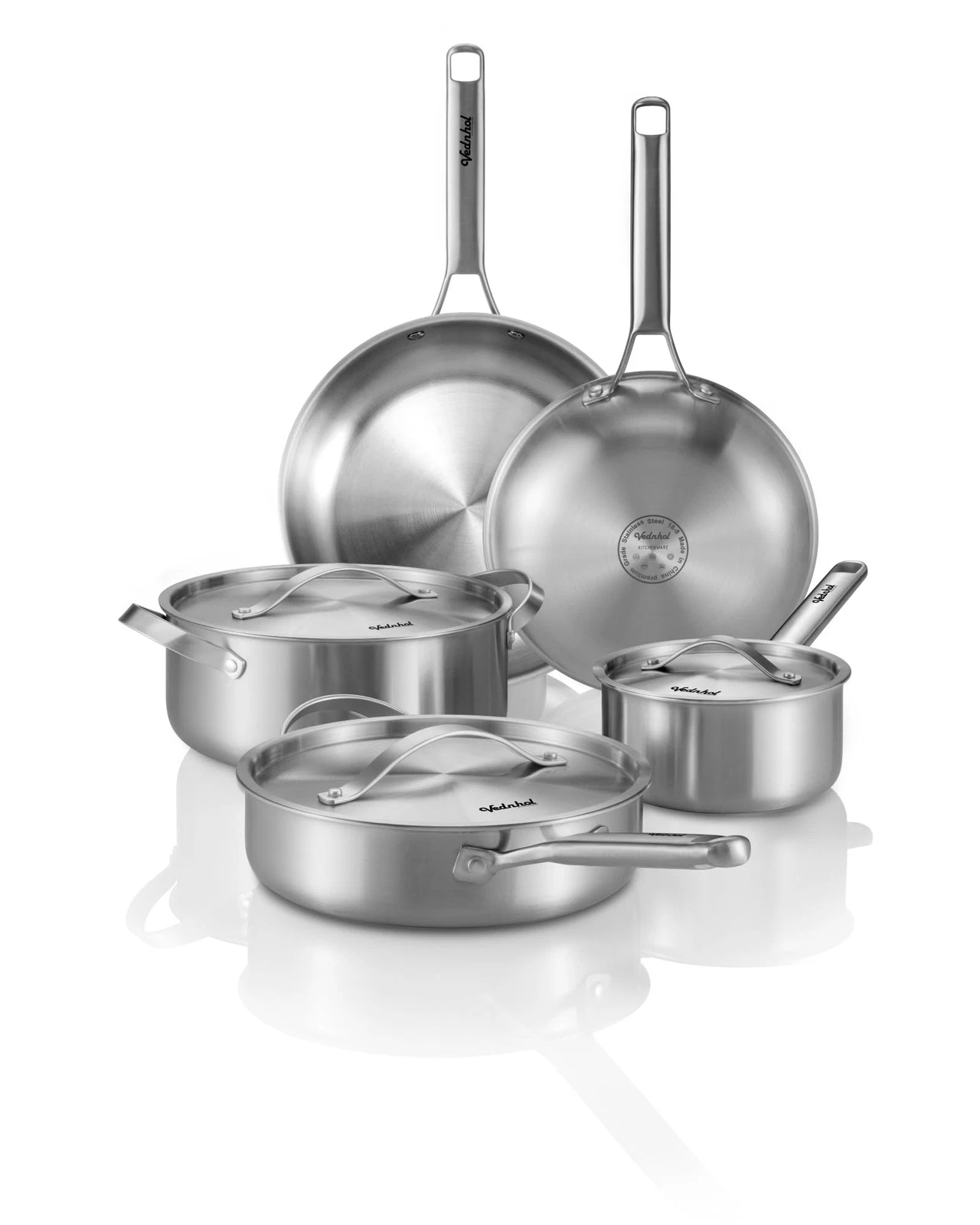 Stainless Steel Cookware Set, 8 Pcs Tir-Ply Pots and Pans Set, PFOA&PTFE Free, D