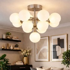 Kugelleuchte Wohnzimmerlampe Deckenleuchte opal Glas 13-Flammig silber D 56 cm