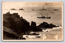 Lands End Cornwall Longships Lighthouse Ship RPPC Postcard 1946 British Made