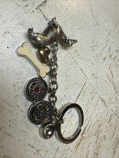 Vintage DOG keychain with 5 charms - about 3 1/2" long