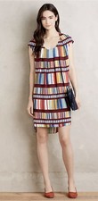 Maeve Multicolor Striped Chiffon V-Neck Sleeveless Pleated Lined Shift 4