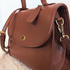 COACH 2way Brown Glovetan Leather Flap Turn Lock Shoulder Bag Gold Auth