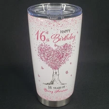 Sweet 16 Sixteen Tumbler 20oz Birthday Gift Double Wall Insulated Travel Cup