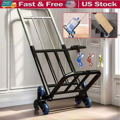 330 lbs Stair Climbing Cart Heavy Duty Folding Hand Truck Dolly 6 Wheels + Rope