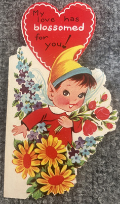 Vintage Valentine Card Pixie Elf Boy My Love Has Blossomed For You No Writing