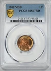 1909 VDB Lincoln Wheat Cent 1C PCGS MS67RD