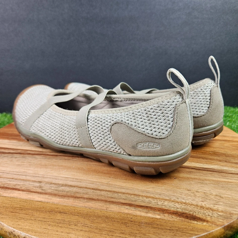Zapato plano para caminar Mary Jane tejido en silencio Keen para mujer correa elástica marrón talla 7,5 Foto 4 de 4