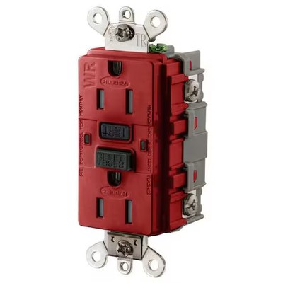 Hubbell Wiring Device-Kellems Gfsg5262r Gfci Receptacle, 15A, 125Vac, 5-15R, Red