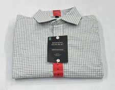 Banana Republic Men's Slim Fit Stretch Poplin Shirt, Green/Blue Striped, Size M