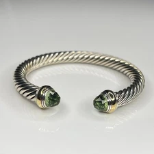Authentic DAVID YURMAN Prasiolite Cable Bracelet MEDIUM Sterling Silver and Gold