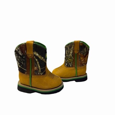John Deere Baby Infant Size 4M Brown Camo Pull on Leather JD1188 Boots