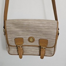 Pierre Balmain Crossbody Bag Leather Woodgrain Texture Gold Medallion Vintage