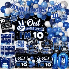 Peace Out 10th Birthday Party Supplies Tableware and Decorations Set - Blues