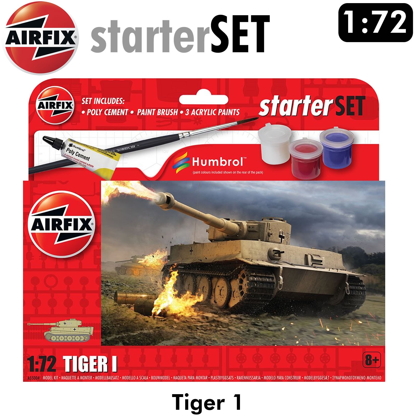 TIGER 1 Tank German WWII 1:72 Model kit Starter Set AIRFIX A55004