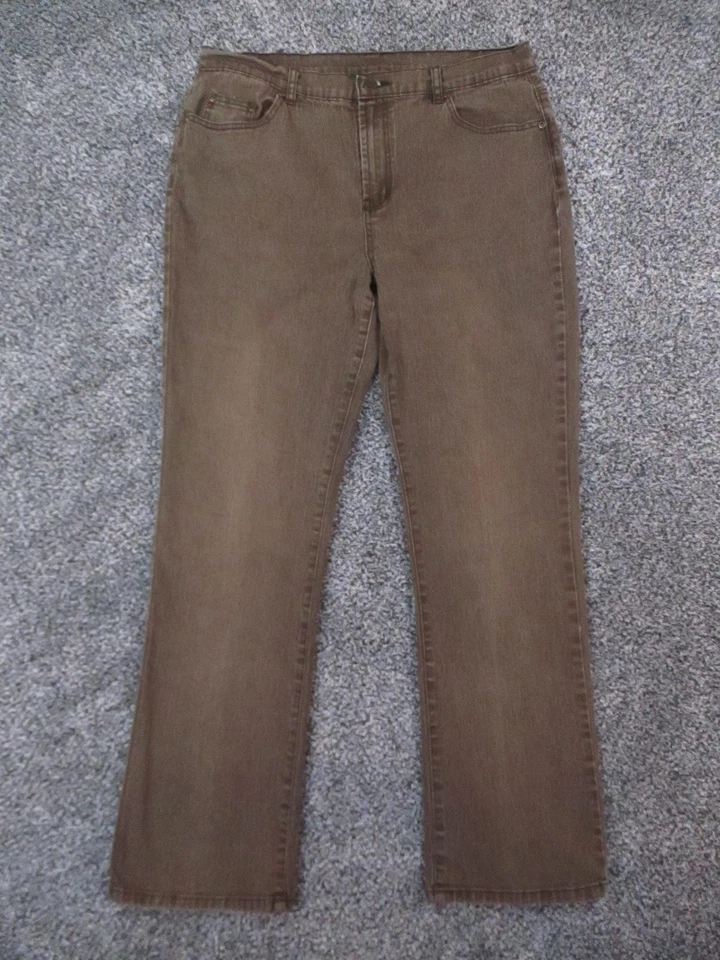 Jeans Diane Gilman DG2 para mujer 12 marrón pierna recta elástico denim 33x31 Foto 2 de 4