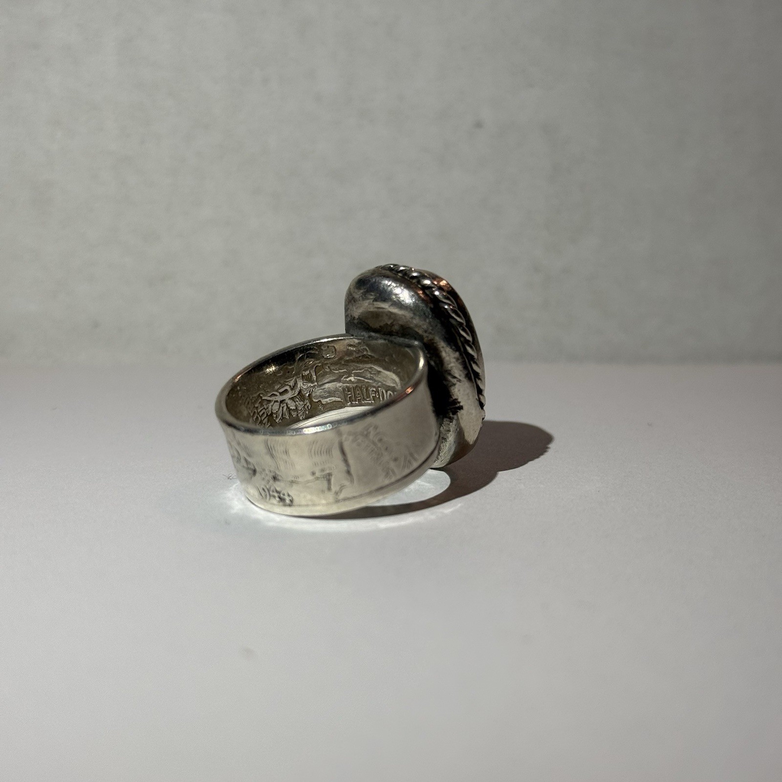 White Buffalo Silver Half Dollar Ring - image 3