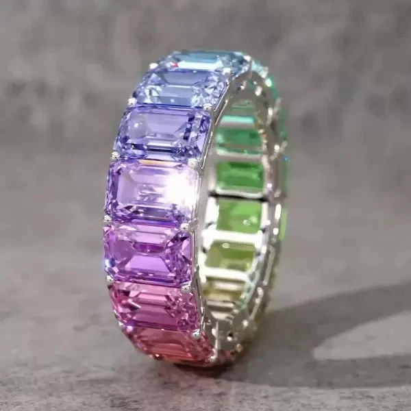 12Ctw Emerald Lab Created Multicolor Sapphire Rainbow Ring 14K White Gold Plated
Opens in a new wind