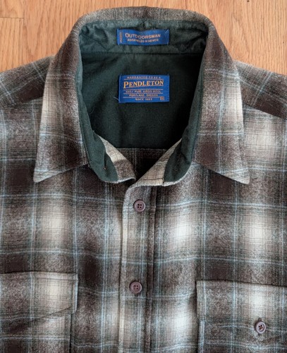 Pendleton Outdoorsman Virgin Wool Button Up Shirt Flannel Vintage Medium Plaid - Picture 9 of 12