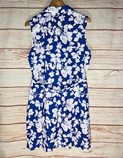Tommy Hilfiger Blue White Floral Sleeveless Collared Shirt Dress Pockets 14