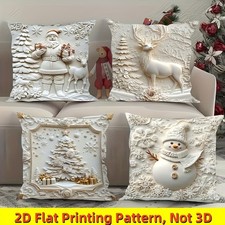 4  White Christmas Pillow Cases 2D Winter Festive Home Decor Not Insert Included