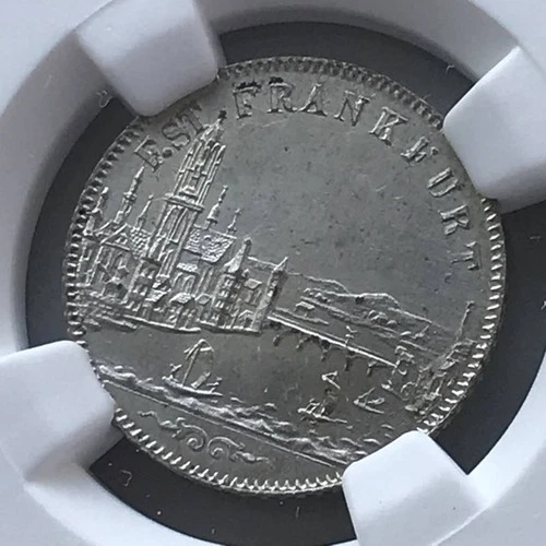 1856 Frankfurt Germany 6 Kreuzer Silver Coin Cityscape NGC UNC