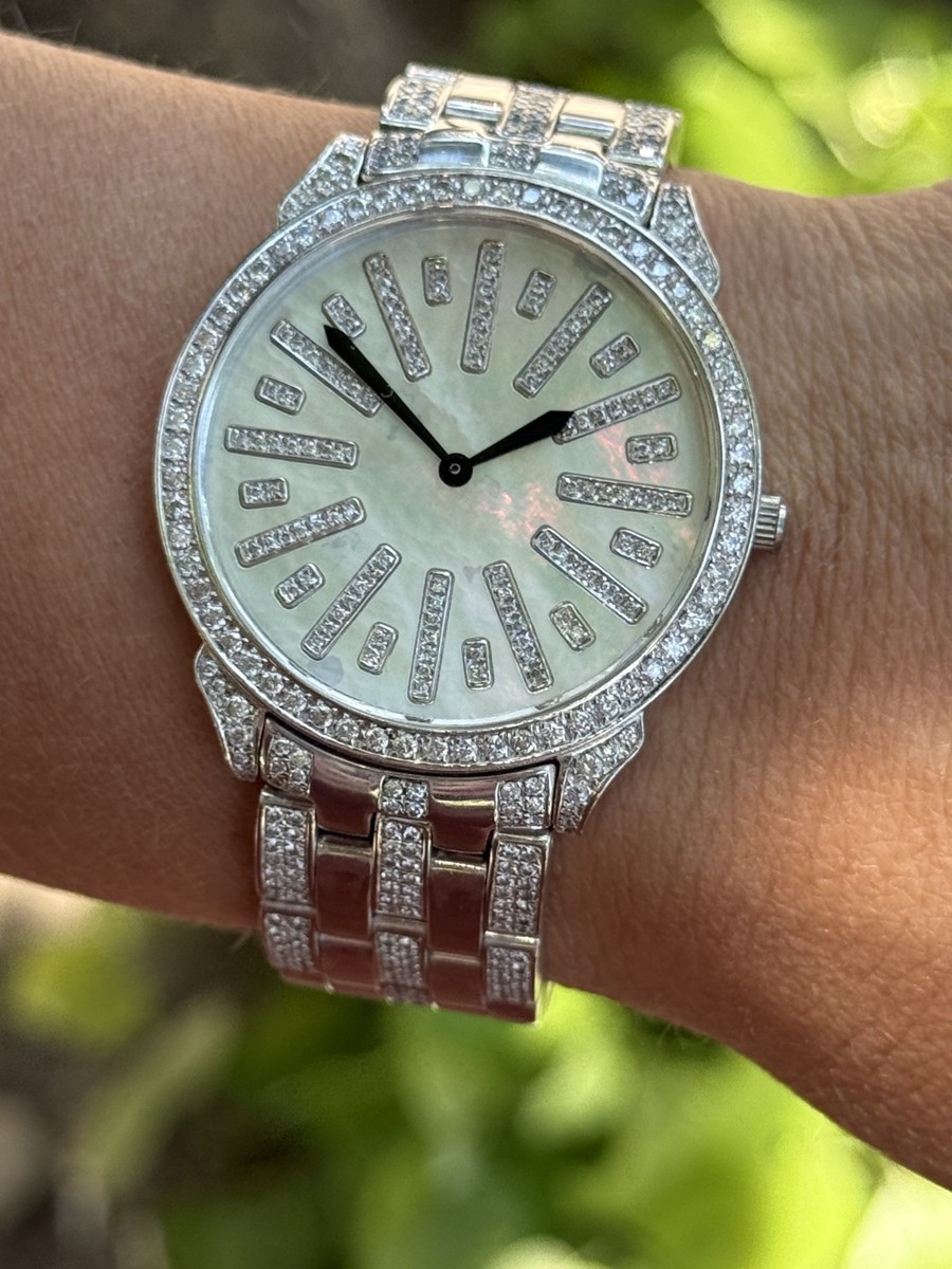 Diamonds & Mother of Pearl Watch 4ct Natural Diamonds Quartz Lady Richard Junot View 3