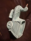 Vintage Turquoise Green Nelson McCoy Duck Pulling Cart Planter Vase 1938-1943