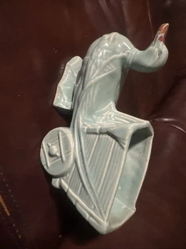 Vintage Turquoise Green Nelson McCoy Duck Pulling Cart Planter Vase 1938-1943