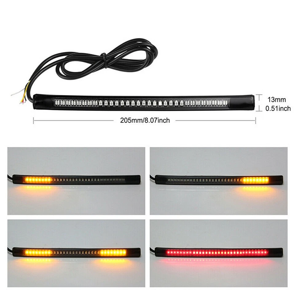 48 luces LED ámbar flexibles señal motocicleta 2 luces integradas de freno/tira trasera de giro Foto 3 de 4