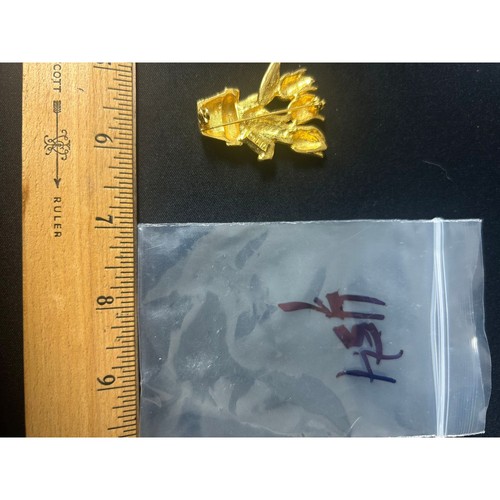 Vintage Gold Tone Potted Tulips Flower Brooch Pin
