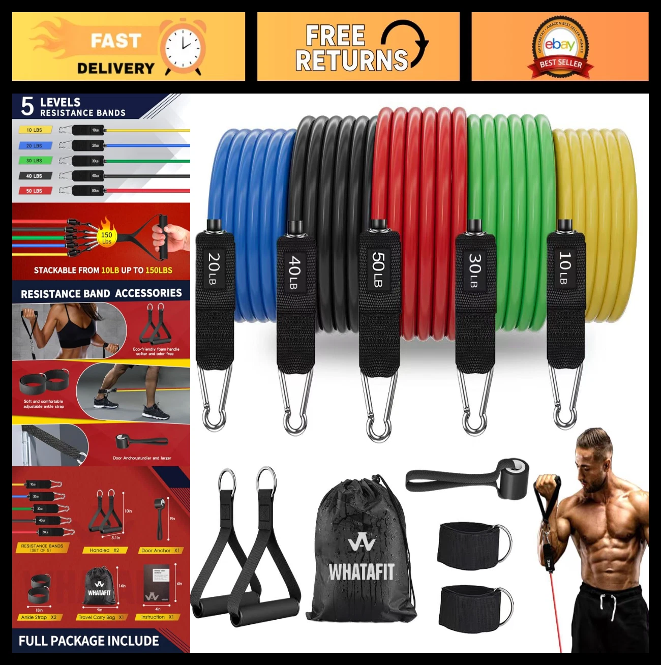 Resistance Bands for Exercise - Workout Bands with Handles for Strength Training