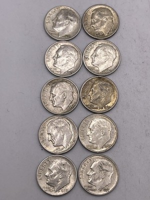 Roosevelt Dimes (13) 1953d,54,55d,56,57,58d(4)-1960d,61d,62d,64AU Nice Coins 222