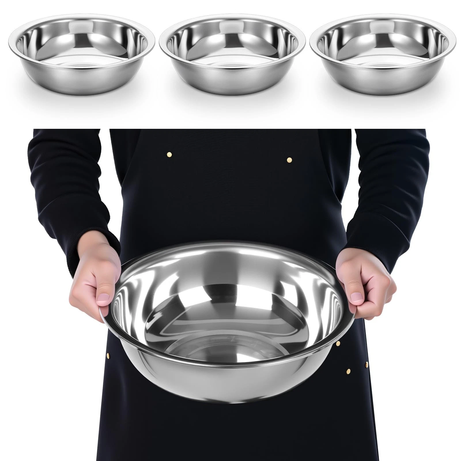 4 Pcs Stainless Steel Mixing Bowl Nesting Metal Prep Salad Bowl Extra Large B...