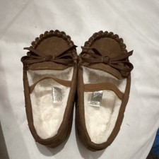 Cat Jack Brown Moccasin Slippers Faux Fur Bow Unisex Kids Size 3