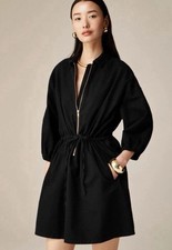 J. Crew Cinched Zip-up Dress in Drapey Cotton Womens Medium Black Gold w/pockets