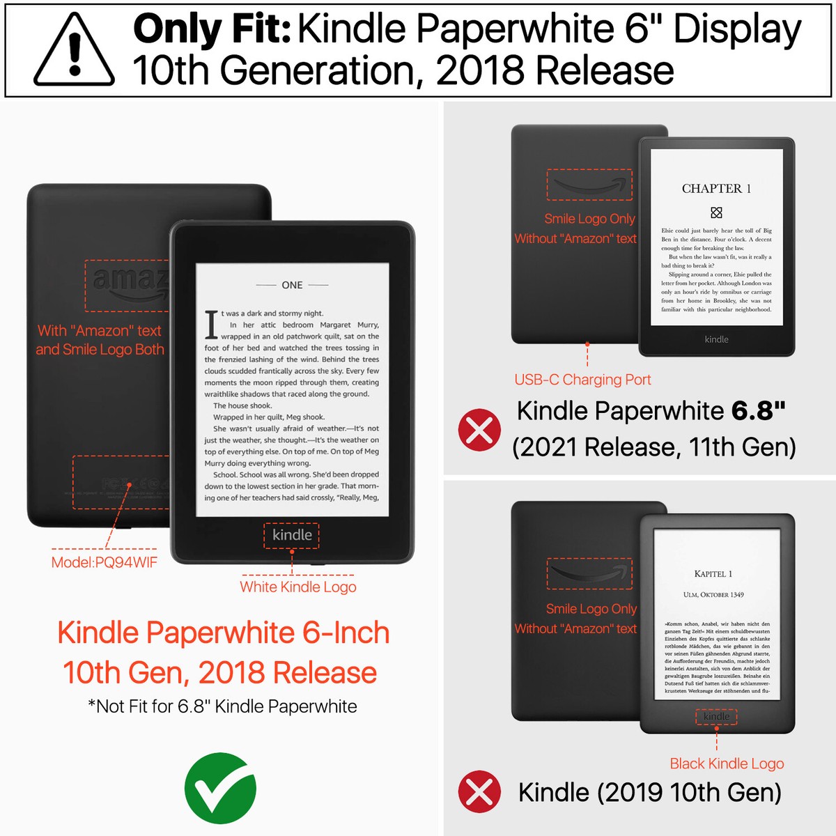 Case for Kindle Paperwhite 10th Gen E-reader Slim Smart Cover