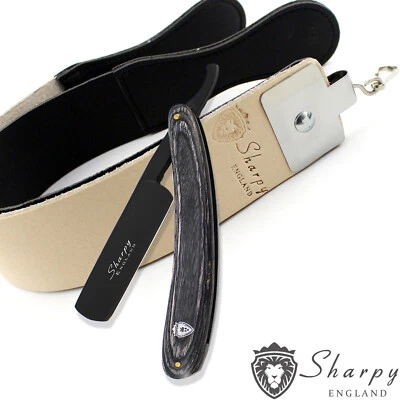 SHARPY GENUINE SALON STRAIGHT CUT THROAT SHAVING RAZOR + LEATHER STROP SET