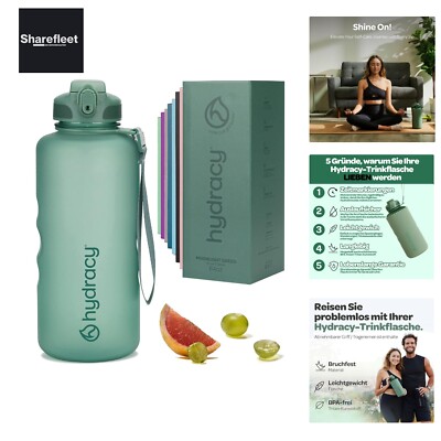 Hydracy Trinkflasche mit Strohhalm und Zeitmarkierung - 2L Wasserflasche - BP...