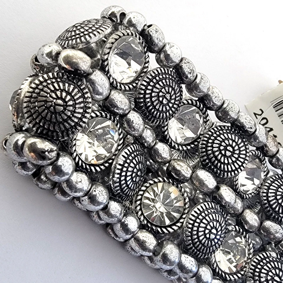 Brazalete elástico Lucky You (Alex Crawford) Shabby Chic rústico plata pedrería Foto 3 de 4