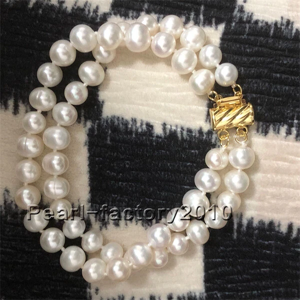 ДВОЙНЫЕ ПРЯДИ ЮЖНОГО МОРЯ AAA 8-7 ММ БЕЛЫЙ ЖЕМЧУГ БРАСЛЕТ 7,5-8 «14K ЗОЛОТОЙ ЗАСТЕЖКИ - Изображение 4 из 4