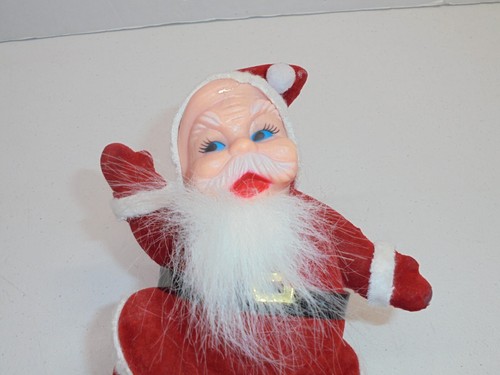 Vintage 1950s Flocked Felt Santa Figure Plastic Face 9" Christmas - Picture 8 of 8
